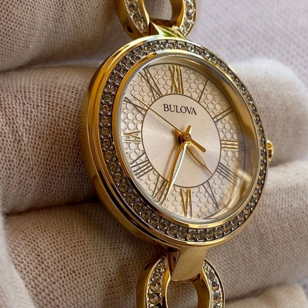 Bulova 98L300 Classic Crystal Bezel Stainless Steel Ladies Quartz Watch